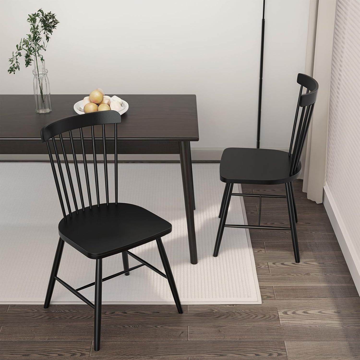 Dining Chairs Set of 4, Windsor Dining Chairs, Spindle Back Wooden Chair for Kitchen and Dining Room, Dining Room Chairs, Windsor Chairs Set (Black)