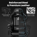 N-GEN GAMING Gaming Chair with Footrest, Lumbar, High-Back, Carbon Black | Reclining Backrest, Linkage Armrests, Durable PU Leather, Adjustable Comfort for Extended Computer, Desk, or Home Office Use