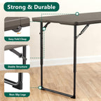 Folding Table 4ft - Heavy Duty Fold-in-Half Plastic Table with Adjustable Height, Portable Utility Tables with Steel Legs for Indoor, Outdoor, Picnic, Camping, Dining, Party (Khaki)