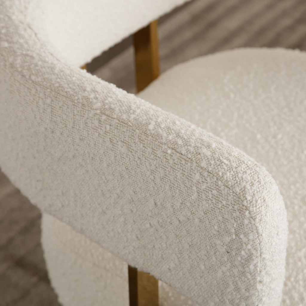 Barrel Accent Chair,Modern Side Chair with Golden Metal Legs, Sherpa Upholstered Reading Armchair for Bedroom, Boucle Club Chairs for Living Room/Reception Room/Lounge/Office, White