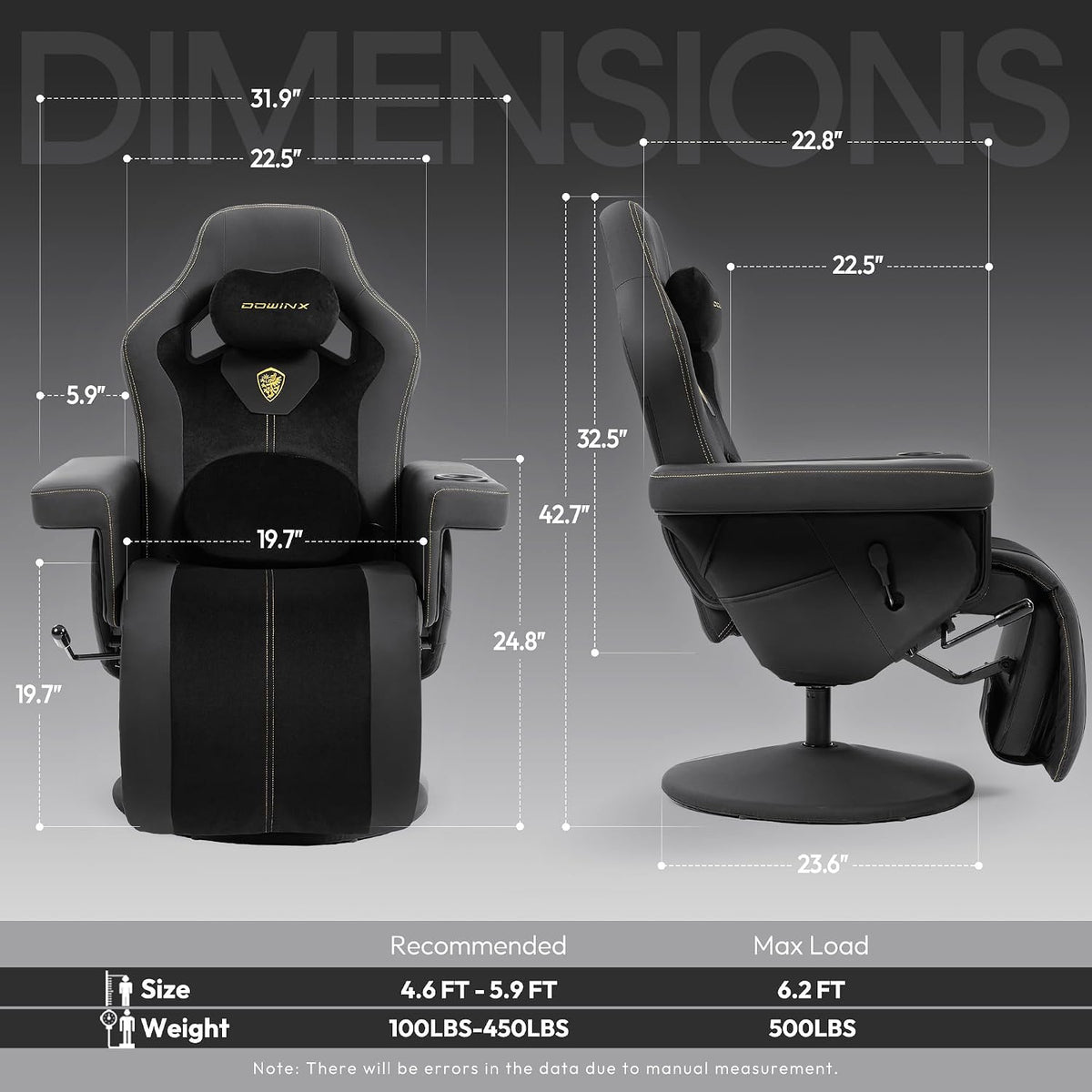 Dowinx Gaming Recliner Chair No Wheels with Footrest Shtasu Massage Lumbar | Racing Style Ergonomic High Back Recliner Heavy Duty, Wider Backrest Thick Cushion for Home Long Gaming Session BlackYellow