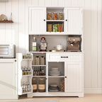 Gizoon Tall Kitchen Storage Cabinet with Door and Shelves White | Kitchen Pantry Cabinet with Storage 67" Large Coffee Bar Hutch with Storage for Dining Room Kitchen and Living Room, Painted
