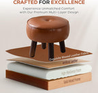 oakvivo Small Foot Stool, 13in Round Faux Leather Pouf Ottoman Foot Rest | Footstool Ottomans with Rubber Legs Under Desk, 13''L x 13''W x 10.2''H, Footrest for Couch, Living Room Bedroom, Brown