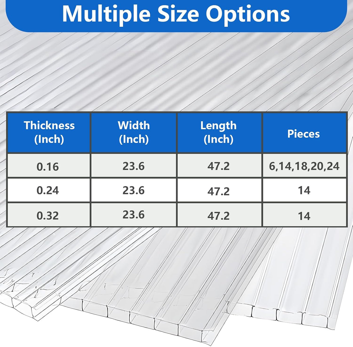 24 Pcs Polycarbonate Greenhouse Panels, 4' x 2' x 0.16'' Twin-Wall Panels, Polycarbonate Sheet for All Weather Outdoor Garden and Greenhouse Covering