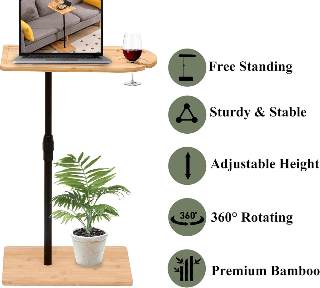 TV Tray Table C-Shaped Sofa Side Table with Slots, Adjustable Height & 360-degree Rotatabl, for Living Room Bedroom