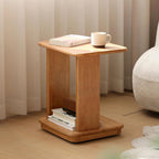 YESWOOD C Shaped End Table, Solid Wood Side Table, Small Rolling Side Table with 4 Lockable Wheels, 2-Tier Wood Bedside Table, End Tables Living Room, Bed Side Tables Bedroom, Home Office(19.69" H)