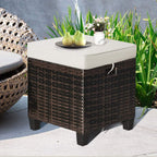Patio Ottoman Outdoor Rattan Wicker Ottoman Seat, 2 Pieces All Weather Footstool Footrest Seat with Removable Cushions, Outdoor Ottoman Set for Patio, Porch, Poolside (Brown)
