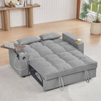 hansones 65" 3-in-1 Sofa Bed, Pull Out Sleeper Sofa with 360° Swivel Side Table, Storage Armrests, Cup Holders & USB Charging Ports, Chenille Convertible Couch for Living Room
