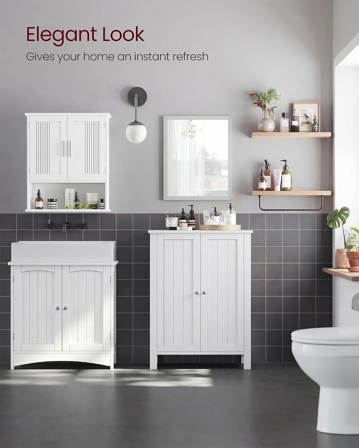 VASAGLE Floor Storage Cabinet, Freestanding Storage Unit with 2 Adjustable Shelves, for Bathroom Living Room Dining Kitchen, 11.8 x 23.6 x 31.5 Inches, Cloud White UBCB60WV1
