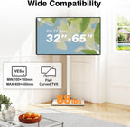 TVON Universal Floor TV Stand with Mount for Most 32-65 Inch TV up to 88lbs | Height Adjustable TV Floor Stand with Wood Base for Space Saving (WHITE, Wooden Base)