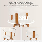 EYYTHUNG Swivel Dining Chairs Set of 2, Mid Century Modern Boucle Dining Chairs with Arms and Wood Legs,Upholstered Kitchen Chairs for Kitchen, Dining Room, Living Room, White and Dark Oak