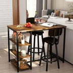 Recaceik Pub Dining Table Set for 2, Table and Bar Stools with 3 Storage Shelves, MDF Board & PU Leather Backrest Chairs, 3 Piece Dining Set for Small Space, Apartment, Kitchen Island, Brown