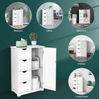 VINGLI White Bathroom Storage Cabinet with 4 Drawers 1 Cupboard Side Storage with Adjustable Shelf, Wood Bathroom Floor Cabinet with Drawers Also for Kitchen, Entryway, Bedroom, 22" Wx11.8 Dx32.3 H