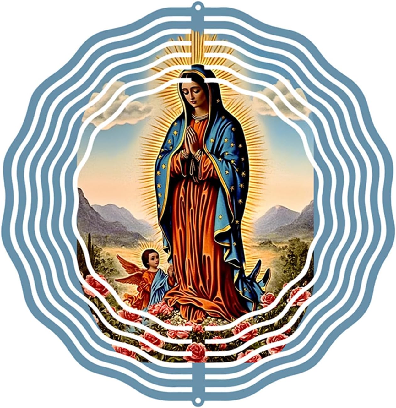 Virgin Mary Prayer Wind Spinner, Metal Wind Spinners Outdoor Indoor,Virgin Mary Hanging Garden Decor for Outside, Stainless Wind Spinners for Yard and Garden 10 inch 3D (25.76X25 CM)