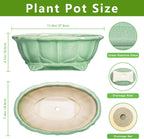 Bonsai Pots 11 Inch - Ceramic Succulent Pots with Drainage Hole, Oval Planter for Indoor Outdoor, Decorative Ceramic Flower Pot, Home Garden Room Decor, Plant Lover Gifts, Green