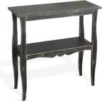 Benzara Rena Side End Table with Scallop Trim- 28 Inch Rustic Black Mahogany