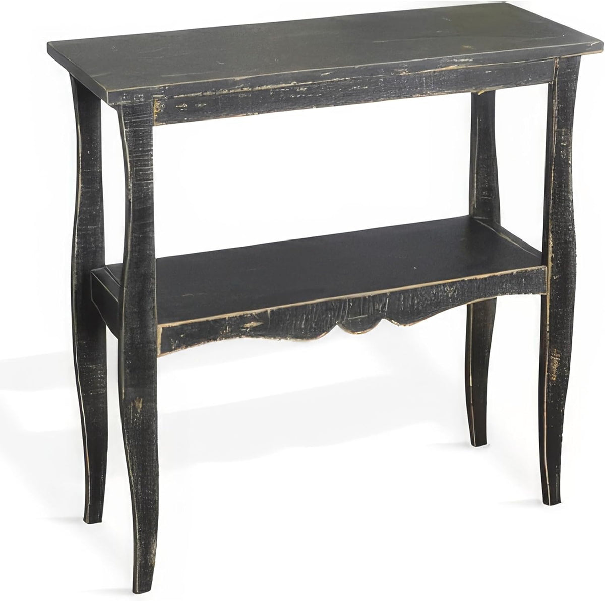 Benzara Rena Side End Table with Scallop Trim- 28 Inch Rustic Black Mahogany