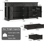 Vipbear 65" Large Sideboard Buffet Cabinet with Storage, Farmhouse Buffet Table Wine Coffee Bar Kitchen Storage Cabinet with 3 Drawers 4 Doors for Living Room, Kitchen, Dining Room, Black Oak