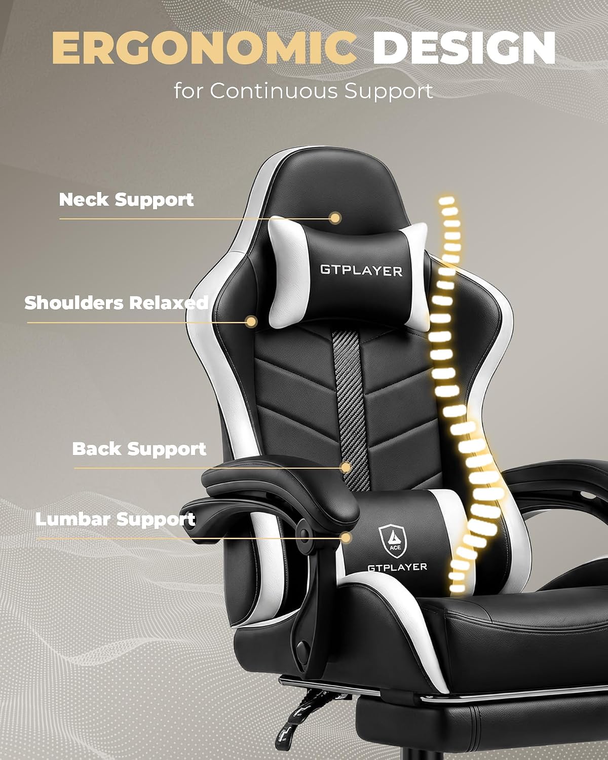 GTPLAYER Gaming Chair for Adults, Computer Chair with Footrest, Snow White | Ergonomic Video Game Chair with 90-155° Recline, Removable Headrest & Lumbar Support, All-Day Comfort for Home & Office