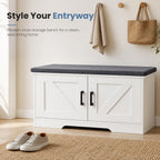 NEWBULIG Shoe Bench with Storage for Entryway, 39.4" Shoe Storage Bench | Modern Farmhouse 2-Doors Hidden Shoe Organizer Bench with Padded Cushion Seat & Adjustable Shelves for Mudroom Bedroom White