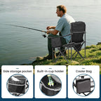 Oversized Camping Chair 500lbs Capacity for Big and Tall, 2 Pack Extra Wide Padded Folding Chair for Heavy People, Heavy Duty Portable Outside Chair with Cooler Bag & Cup Holder, Black