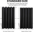 Furlinic No Hook Extra Long Shower Curtain 96 Length,Polyester Cloth Fabric Bathroom Curtain with 10 Built-in Grommets,Waterproof & Machine Washable,78 x 96 Inch