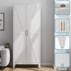 75" Tall Metal Pantry Cabinet, White Kitchen Storage Cupboard with 5 Adjustable Shelves, Heavy Duty Steel Food Organizer for Dining Room, Laundry Room, Living Room, Required Assembly