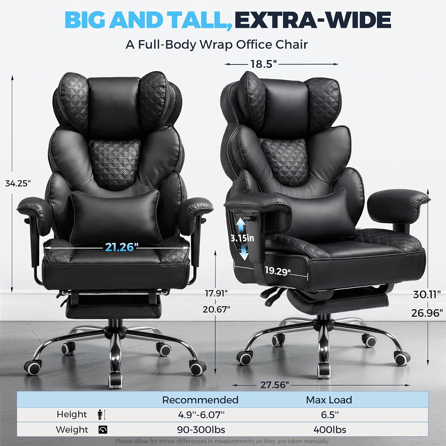 GTPLAYER Big and Tall Gaming Chair Ergonomic Heavy Duty Office Chair Racing Seat with Adjustable Lumbar Pillow Footrest 150° Reclining Thickened Armrests Breathable Mesh for Esports/PC Gaming