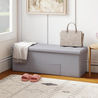 Giantex 43 Inches Folding Storage Ottoman Bench, Upholstered PU Leather Storage Chest with Side Pocket, Padded Seat, End of Bed Bench, Collapsible Ottoman Foot Rest for Living Room, Bedroom & Entryway