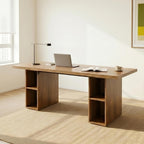 HIPIHOM 70.8'' Large Wooden Dining Table with 6 Open Storage Shelves,Multifunctional Kitchen Table and Computer Workstation, Suitable for 4-6 People, Family Dining Room