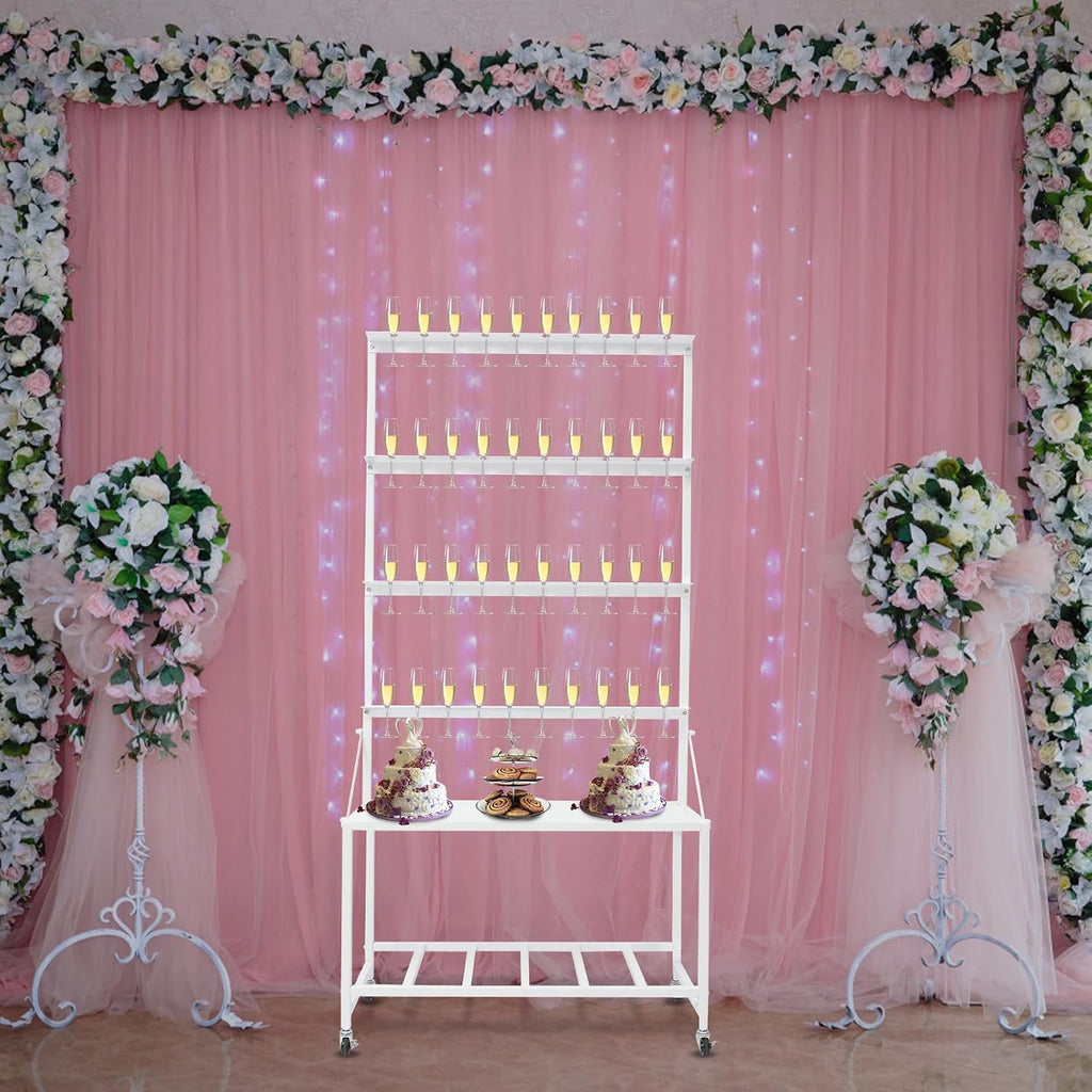 Champagne Wall Holder for Party Hold 40 Glasses, Mobile Champagne Flute Holder Display with Storage Rack, Metal Champagne Wall Stand for Wedding, Bar Decor