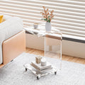 Acrylic C Table with Wheels, 2-Tier Mobile Side Table for Small Spaces, Sofa/Couch End Table, Clear Drink Table, Modern Laptop Stand for Living Room Bedroom, 13.8" L x 13" W x 22" H