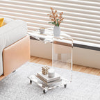 Acrylic C Table with Wheels, 2-Tier Mobile Side Table for Small Spaces, Sofa/Couch End Table, Clear Drink Table, Modern Laptop Stand for Living Room Bedroom, 13.8" L x 13" W x 22" H