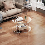 Acrylic Coffee Table, 2 Tier Round Coffee Table, Modern Clear Coffee Table, Clear End Table, Small Round Side Table for Couch, Living Room, Bedroom