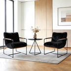 VINGLI 28" Wide Plush Upholstery Sling Modern Accent Chairs Set of 2, Cute Reading Armchair with Removable Seat Cushion & Tan Microfiber Seat Base, Lazy Chair for Bedroom & Lounge,Black
