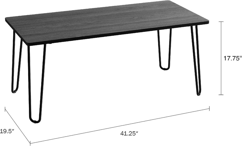 Lavish Home Small Space Coffee Table with Hairpin Legs – Minimalist Industrial Living Room Table with Woodgrain-Look Top and Steel Legs (Black)