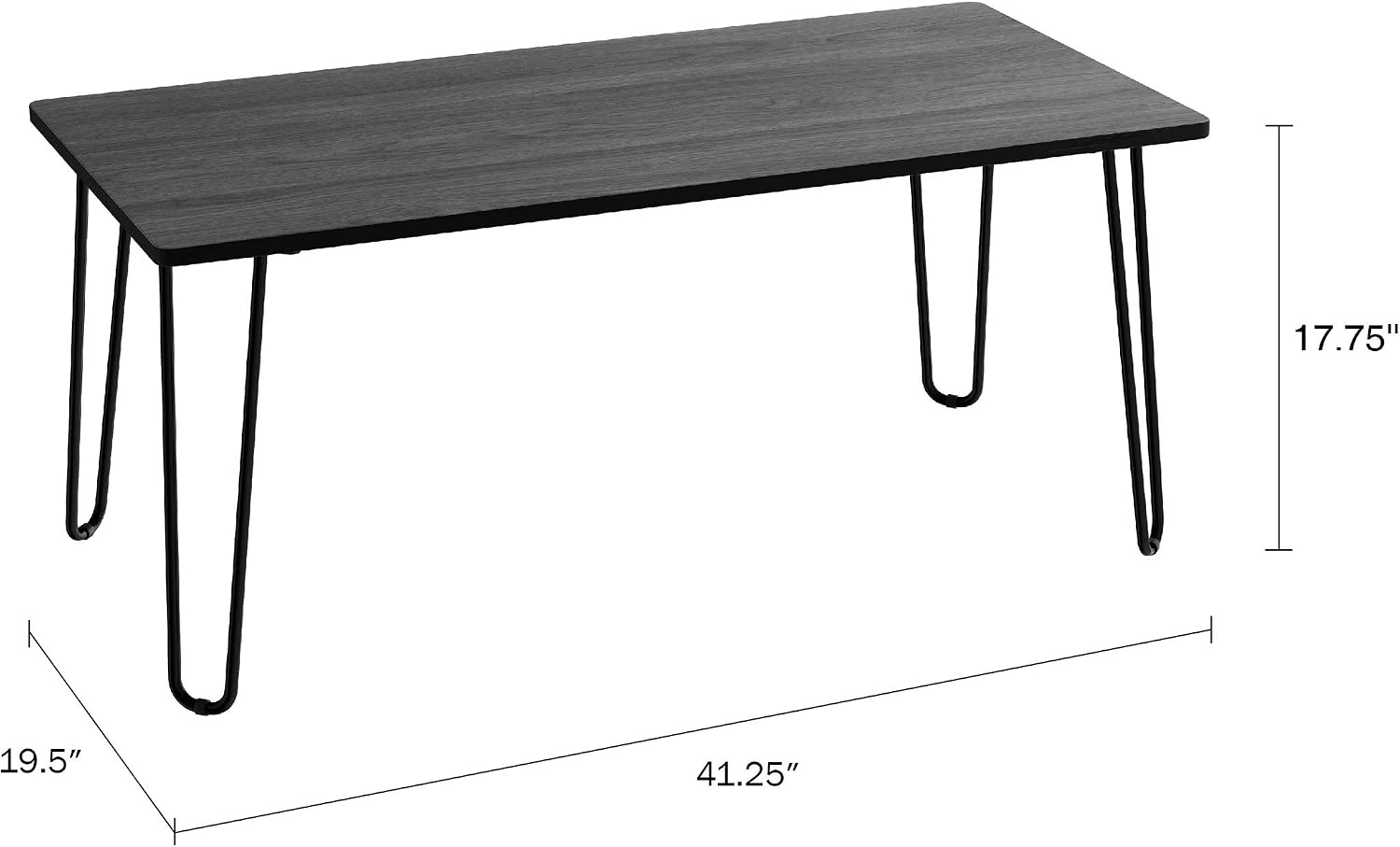 Lavish Home Small Space Coffee Table with Hairpin Legs – Minimalist Industrial Living Room Table with Woodgrain-Look Top and Steel Legs (Black)