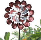 GUAGUA Classical Metal Wind Spinner Outdoor, 360 Degrees Swivel Wind Spinners for Yard and Garden, 74 Inch Kinetic Wind Sculptures Willow Leaves Patio Decor (Bronze & Red)