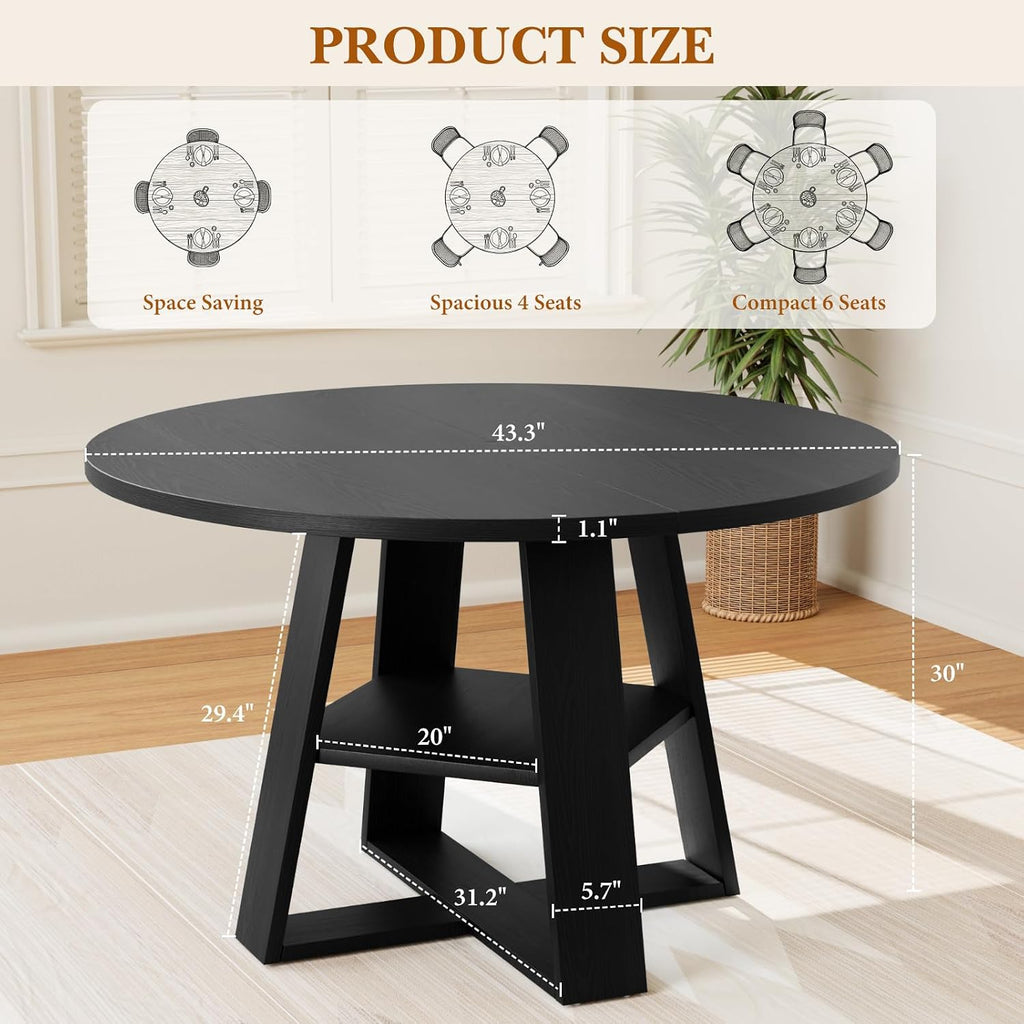Sannwsg 43 Inch Round Dining Table for 4, Circle Kitchen Tables with Wooden Pedestal Base, Round Kitchen Table for Dining Room, Kitchens, Living Room
