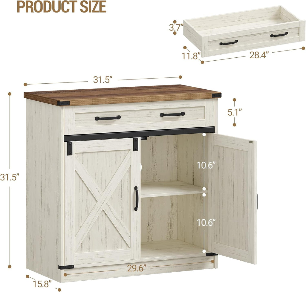 Hzuaneri Kitchen Storage Cabinet, Buffet Cabinet with Storage, Modern Farmhouse Sideboard Cabinets with Drawer, 31.5" Coffee Bar Cabinets with Doors & Adjustable Shelves, for Kitchen, White Brown