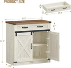 Hzuaneri Kitchen Storage Cabinet, Buffet Cabinet with Storage, Modern Farmhouse Sideboard Cabinets with Drawer, 31.5" Coffee Bar Cabinets with Doors & Adjustable Shelves, for Kitchen, White Brown