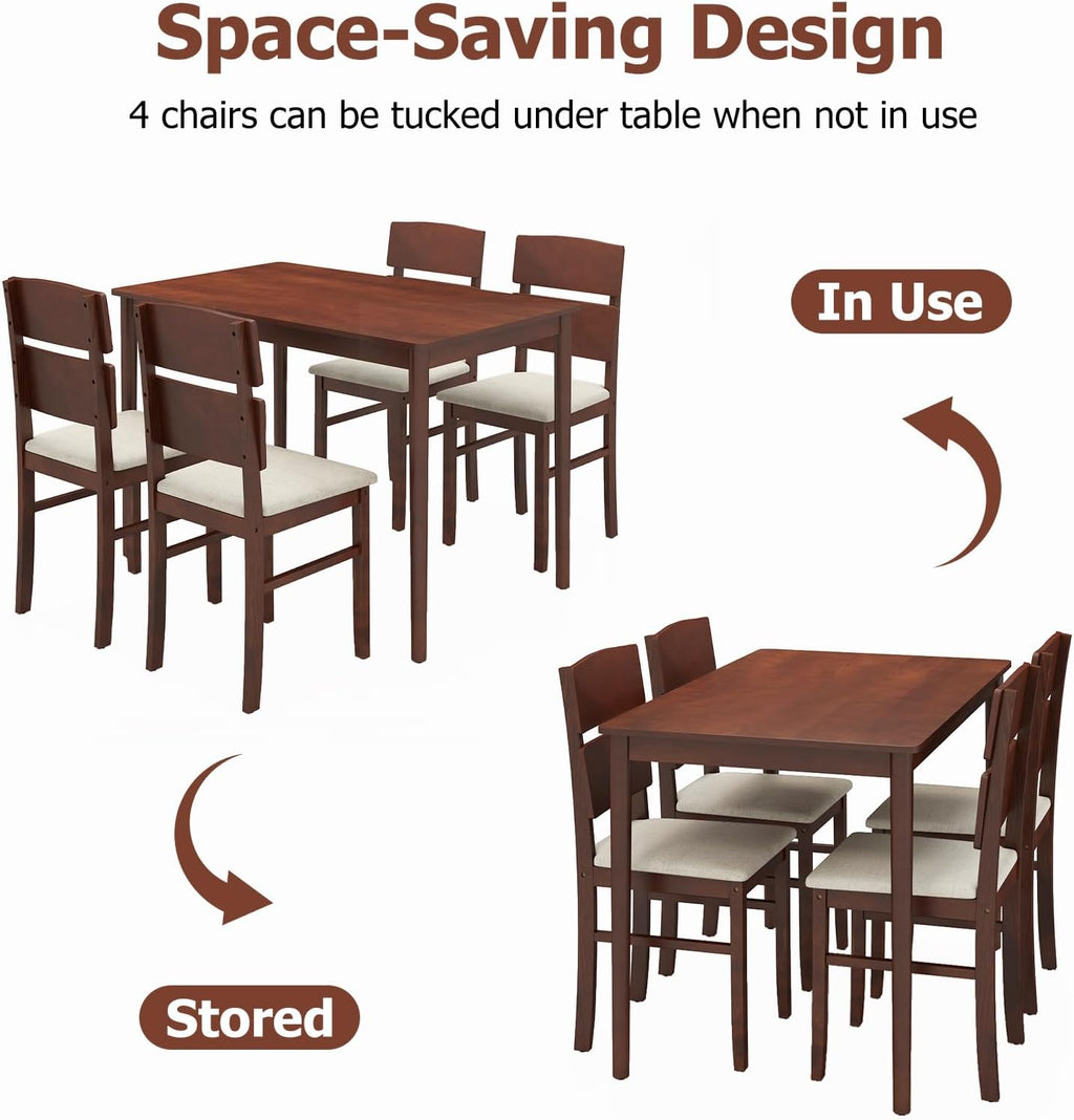 Tangkula Dining Table Set for 4, Dinette Set with Table and 4 Padded Seat, Rubber Wood Legs, Curved Backrest, Mid-Century Modern Kitchen Table and Chairs Set of 4 for Living Room, Dining Room