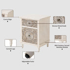 HOMPUS Night Stand Set 2, Vintage Nightstand with Storage, White Nightstand with Flower Pattern, Accent End Table, Bedside Table for Farmhouse, Bedroom, Light Grey Grain