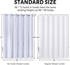 Extra Wide No Hook Shower Curtain,96 Inch Width White Fabric Shower Curtains with 12 Plastic Built-in Hooks,Waterproof & Machine Washable Hotel Style for Bathroom,96x72 Inch