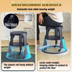Rolling Step Stool with Wheels, 550lbs Capacity, Non-Slip Platform & Retractable Casters, Round Kick Stool for Library, Kitchen, Office, Garage, Portable for Adults/Seniors (Black)