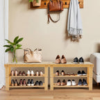 Simple Deluxe Bamboo Shoe Rack Bench, 3 Tier Sturdy Shoe Bench, Storage Shoe Organizer, 286lb Capacity Entryway Bench,Storage Bench for Front Door, Bedroom, Living Room, Bathroom, Balcony
