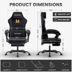 Gaming Chair with Footrest, Game Chair with Lumbar and Headrest Massage Support for Adults, Ergonomic Fabric High Back Computer Desk Gamer Chair with 360°Swivel Wheels for Office, Black