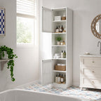 64" Tall Bathroom Cabinet, White Floor Standing Storage | Narrow unit with adjustable shelves & louvered doors, ideal for bathroom, laundry room, maximizing vertical space.