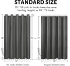 Dark Grey Shower Curtain No Hooks Needed,Polyester Fabric Long Shower Curtain Liner 78 Length with 10 Plastic Split Grommets,Machine Washable & Waterproof Bathroom Curtains for Hotel,78x78 Inch