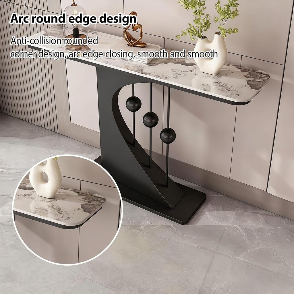 Faux Marble Console Table,Narrow Long Entryway Table,with Geometric Metal Frame,with Marble Tabletop,for Corridor/Entrance/Living Room/Bedroom,for Small Spaces(F,120cm/47.2in)